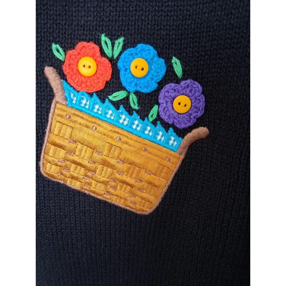 Vintage Floral 3D Embroidered Sweater Vest Size Med Granny Core‎ Cottage Core